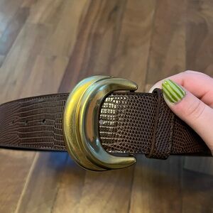 Brown Snakeskin Belt with Chunky Gold Buckle